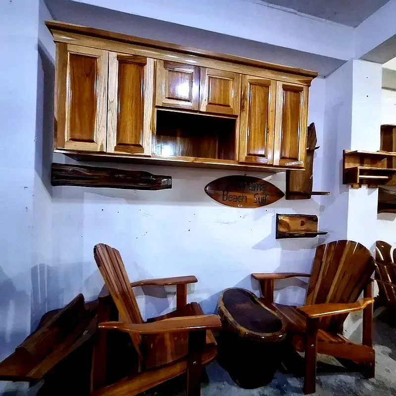 Teak kitchenette and set of 2 chairs and rustic table for terrace or outdoors