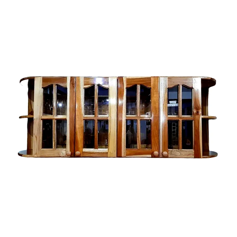 4-door kitchenette in natural teak finish and glass