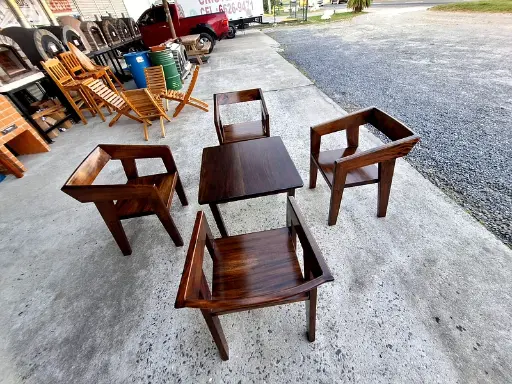 Set of table and chairs for terrace in wengue colour