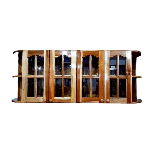 Cocinoba de 4 puertas de teca de acabado natural y cristal